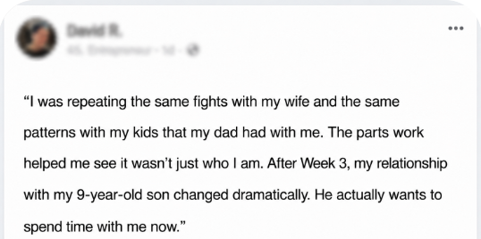 Facebook testimonial from David R., 4x entrepreneur